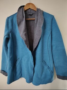 Eileen Fisher Felted Merino Wool Open Front Blazer Women's Medium Teal Gray